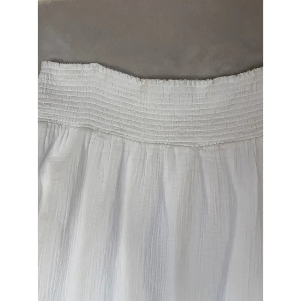 Quince Smocked Maxi Skirt Gauze Organic Cotton White XL